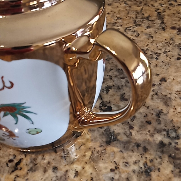 Vintage Chinese Porcelain Gold Colored Double Happiness Dragon & Phoenix Set. - Picture 6 of 16